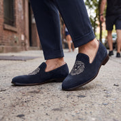 Men's Navy Blue Plain-Toe Suede Loafers — Aubrey