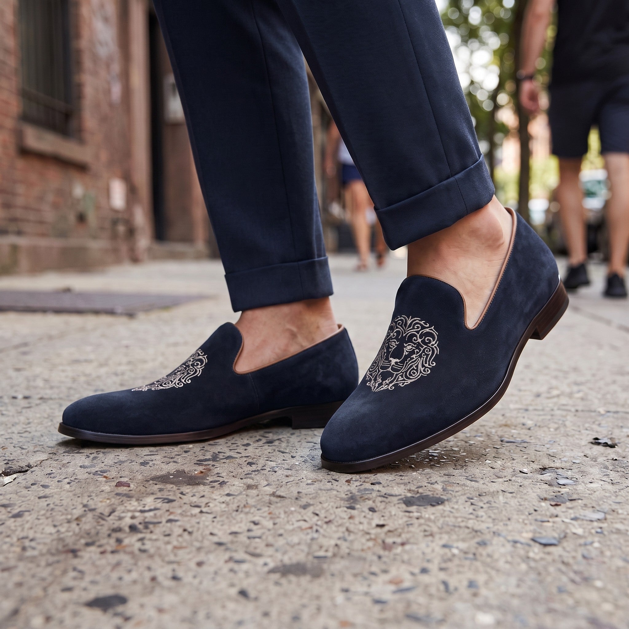 Men's Navy Blue Plain-Toe Suede Loafers — Aubrey