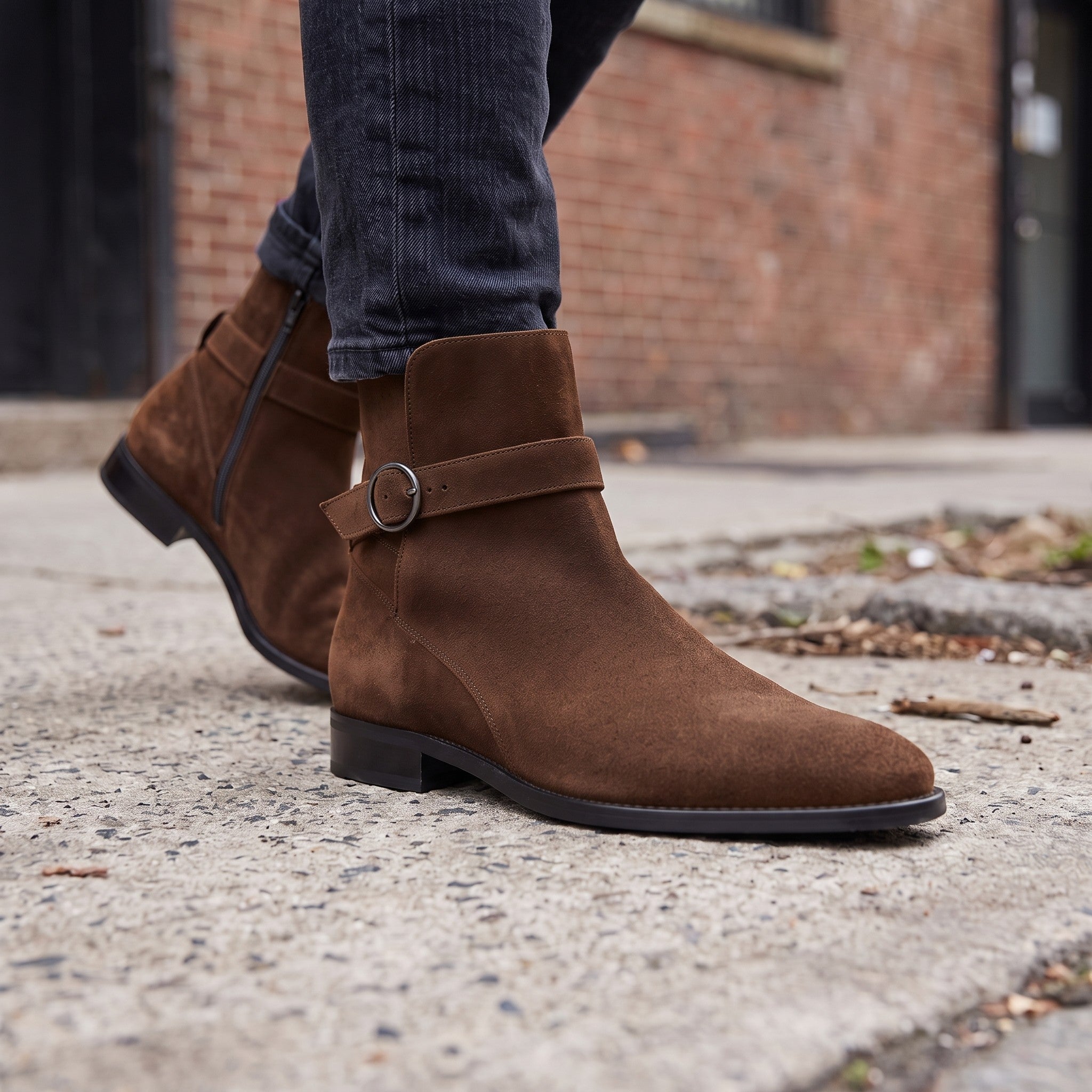 Men's Brown Plain-Toe Suede Jodhpur Boots — Hollard