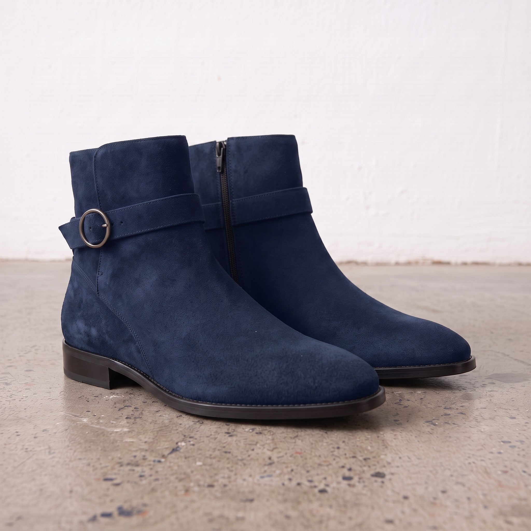 Men's Navy Blue Plain-Toe Suede Jodhpur Boots — Hollard