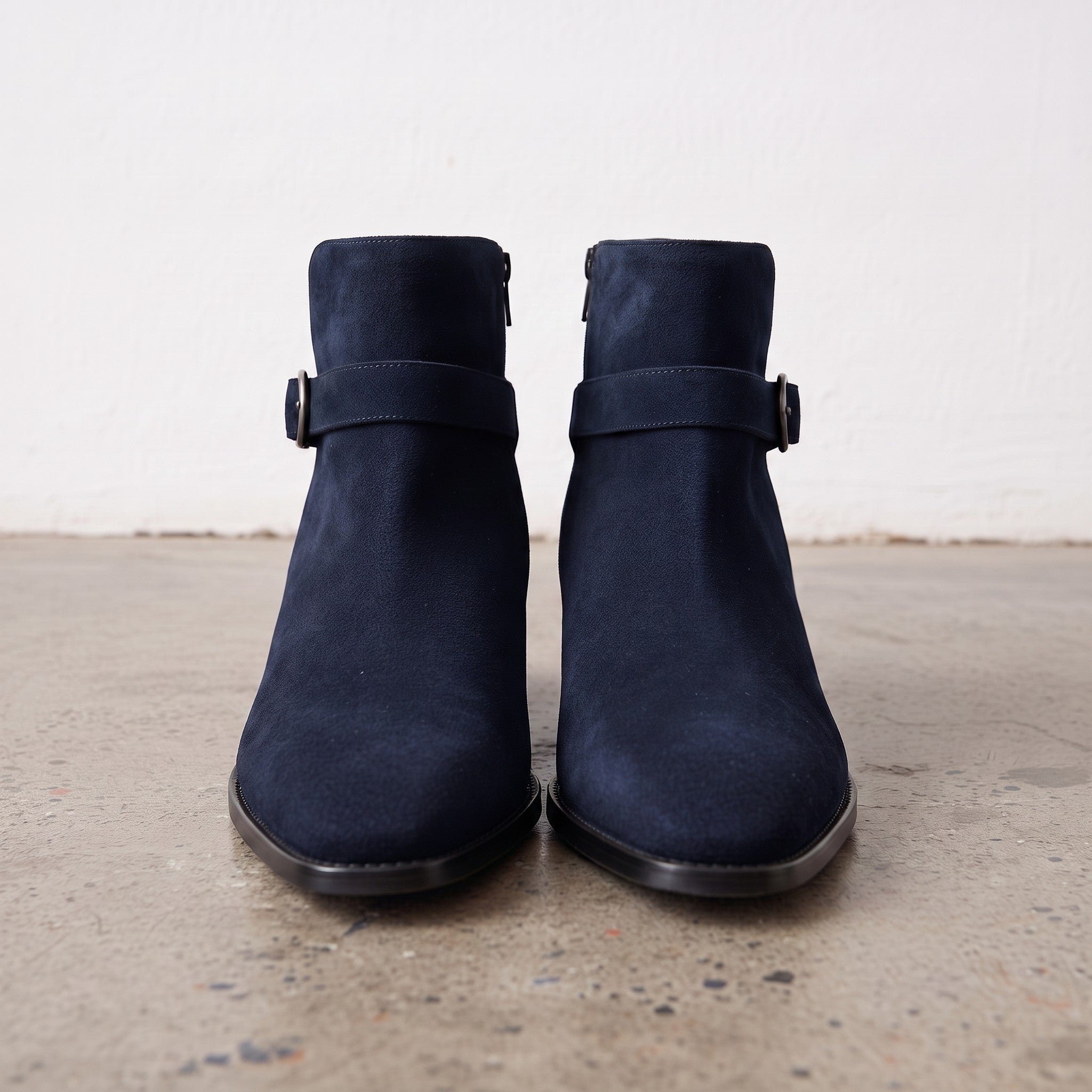 Men's Navy Blue Plain-Toe Suede Jodhpur Boots — Hollard