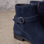 Men's Navy Blue Plain-Toe Suede Jodhpur Boots — Hollard