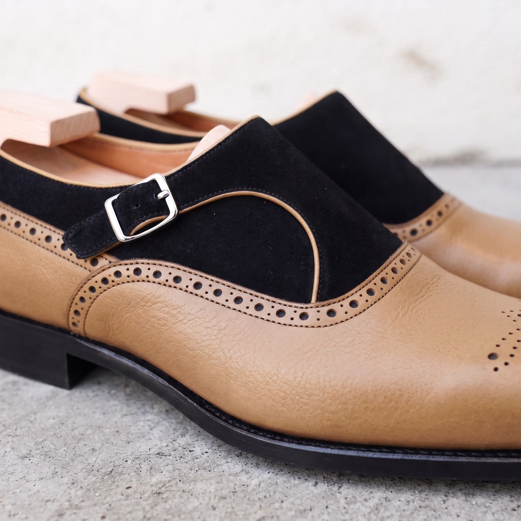 Men's Black and Tan Leather Monk Strap Shoes — Bramhall