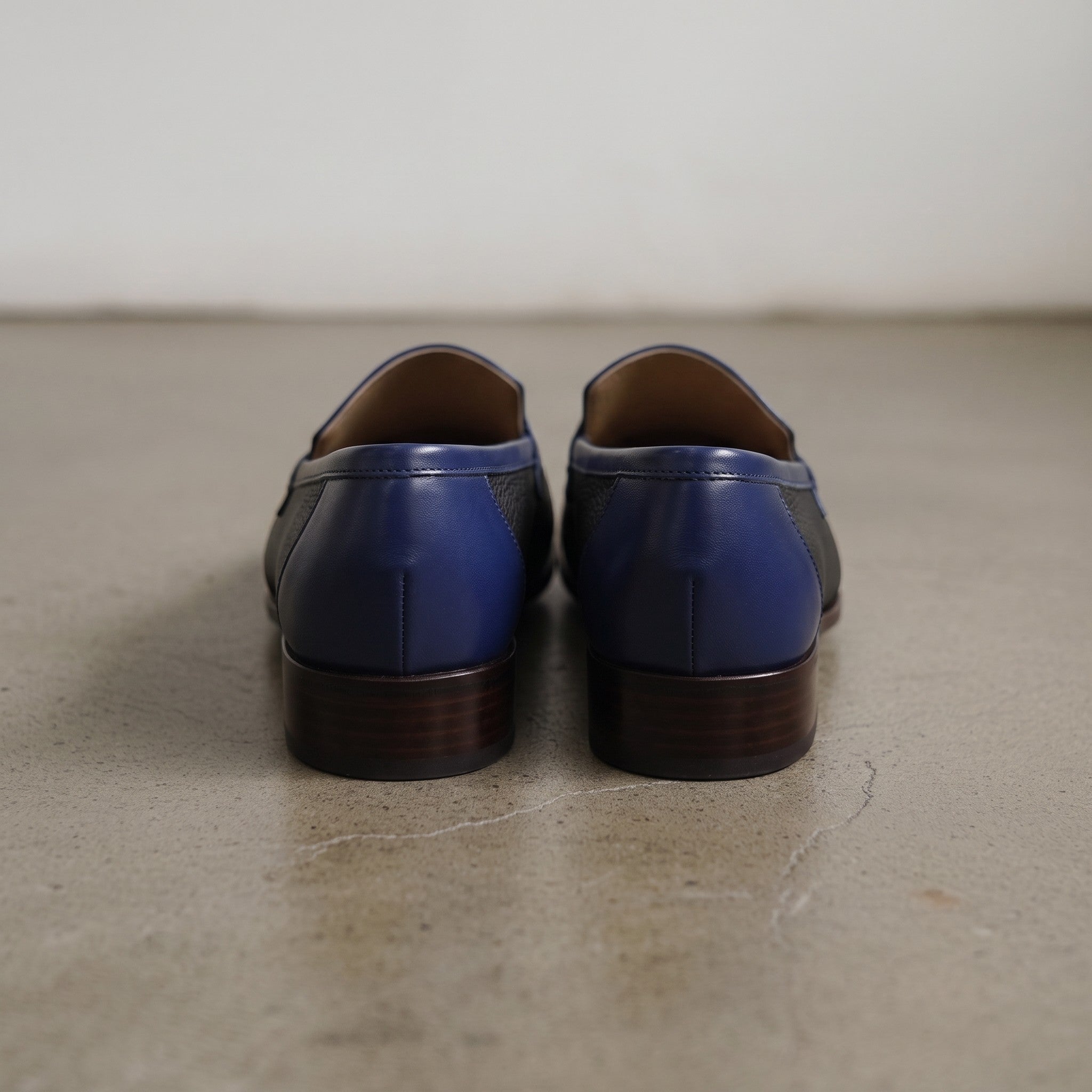 Men's Black and Dark Blue Apron-Toe Leather Penny Loafers — Stapleton