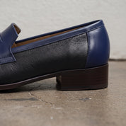 Men's Black and Dark Blue Apron-Toe Leather Penny Loafers — Stapleton