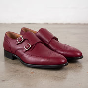 Men's Burgundy Wingtip Leather Double Monk Strap Shoes — Wilton