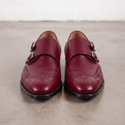 Men's Burgundy Wingtip Leather Double Monk Strap Shoes — Wilton