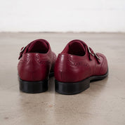 Men's Burgundy Wingtip Leather Double Monk Strap Shoes — Wilton