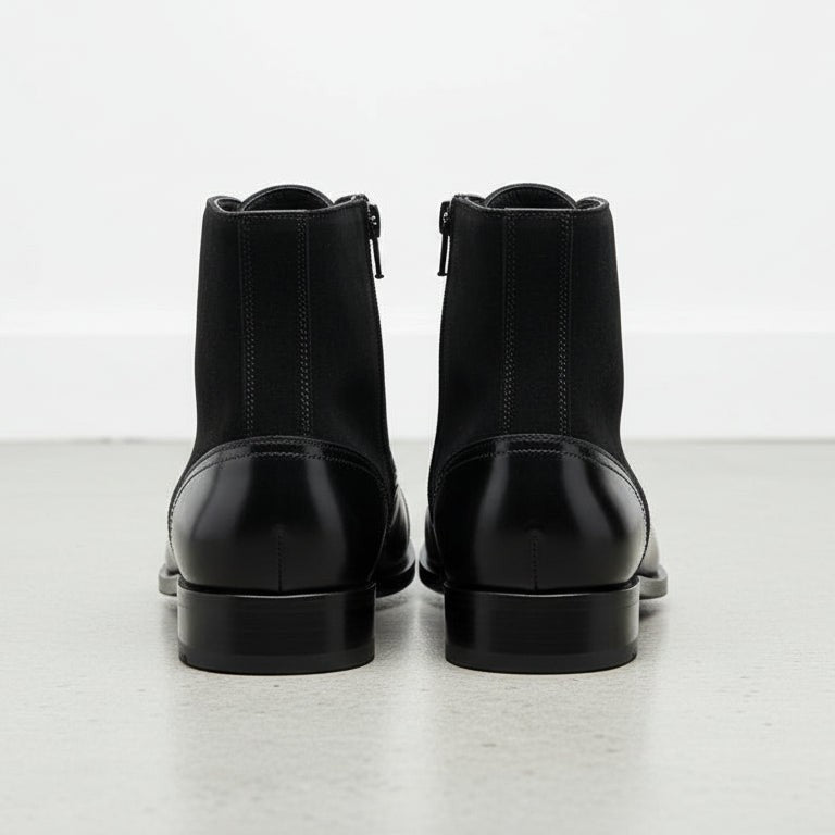 Men's Black Cap-Toe Leather and Suede Balmoral Boots — Hurleston