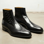 Men's Black Cap-Toe Leather Button Boots — Marlow