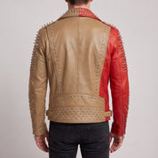 Men's Red and tan Studded Leather Perfecto Biker Jacket — Gundry