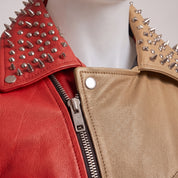 Men's Red and tan Studded Leather Perfecto Biker Jacket — Gundry