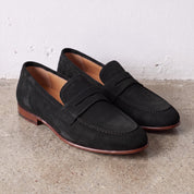 Men's Black Suede Apron-Toe Penny Loafers — Bellingham