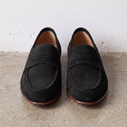 Men's Black Suede Apron-Toe Penny Loafers — Bellingham