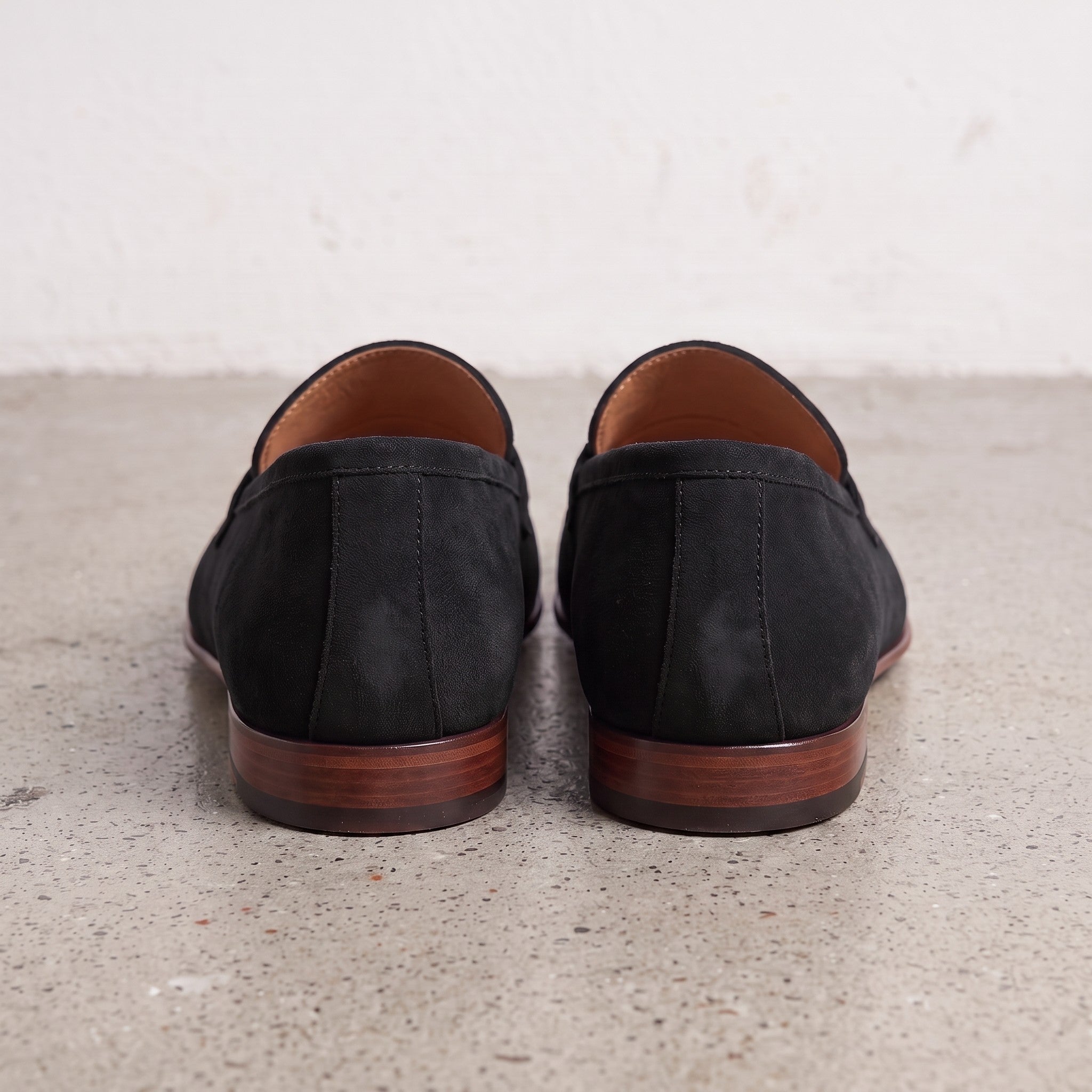 Men's Black Suede Apron-Toe Penny Loafers — Bellingham
