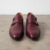 Men's Burgundy Cap-Toe Leather Double Monk Strap Shoes — Irlam