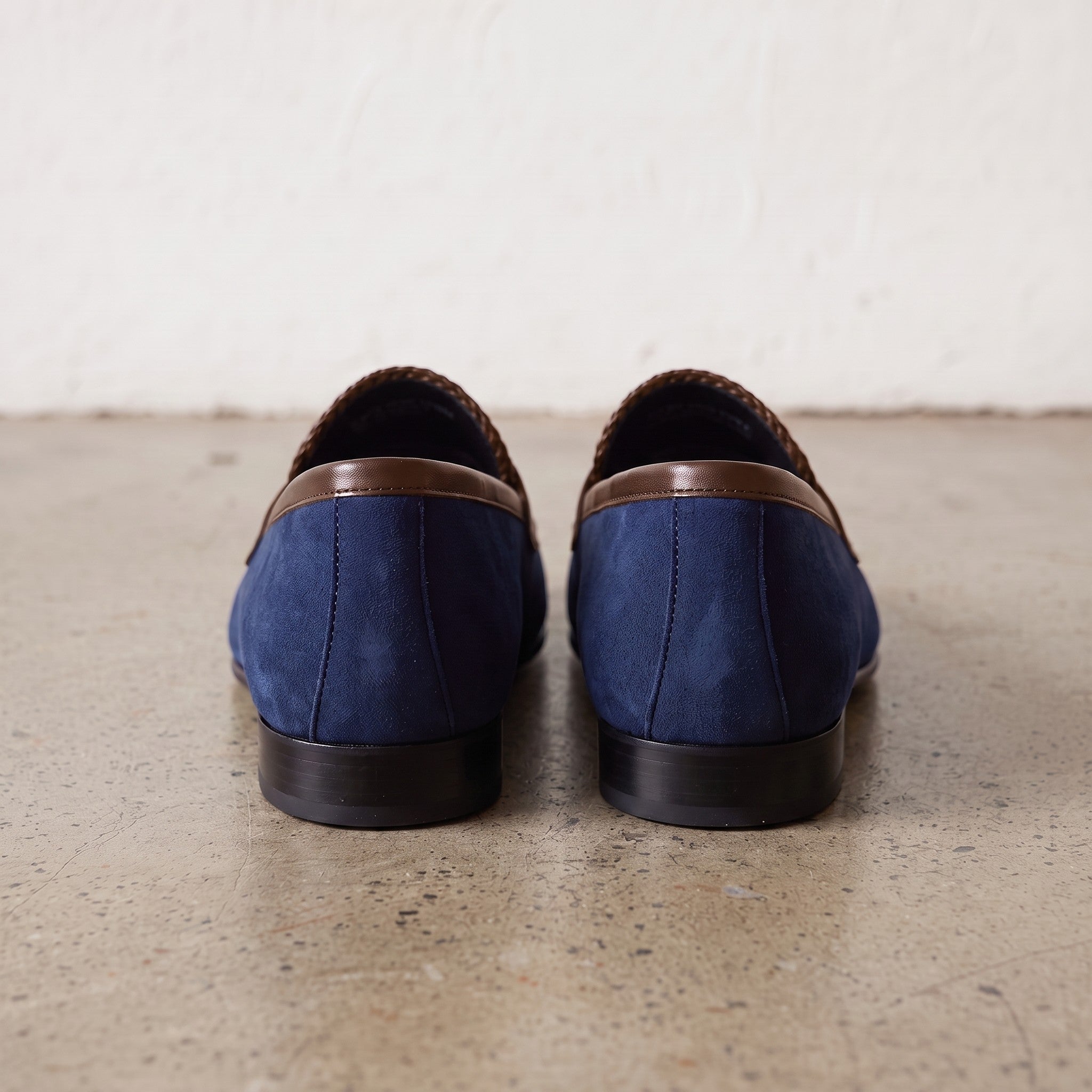 Men's Blue and Brown Apron-Toe Suede Penny Loafers — Akenside