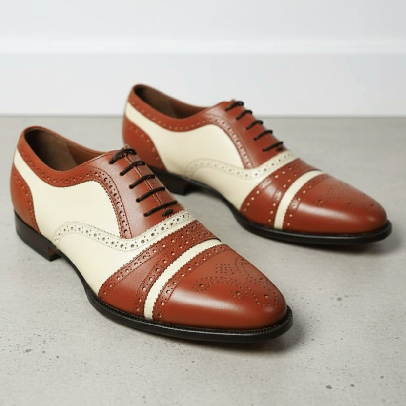 Men's Brown and Cream Leather Spectator Oxfords — Hensley