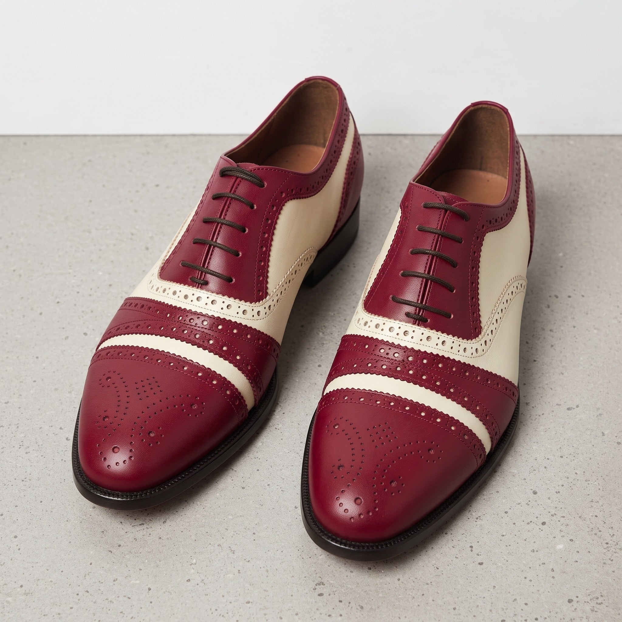 Men's Burgundy and Cream Leather Spectator Oxfords — Hensley