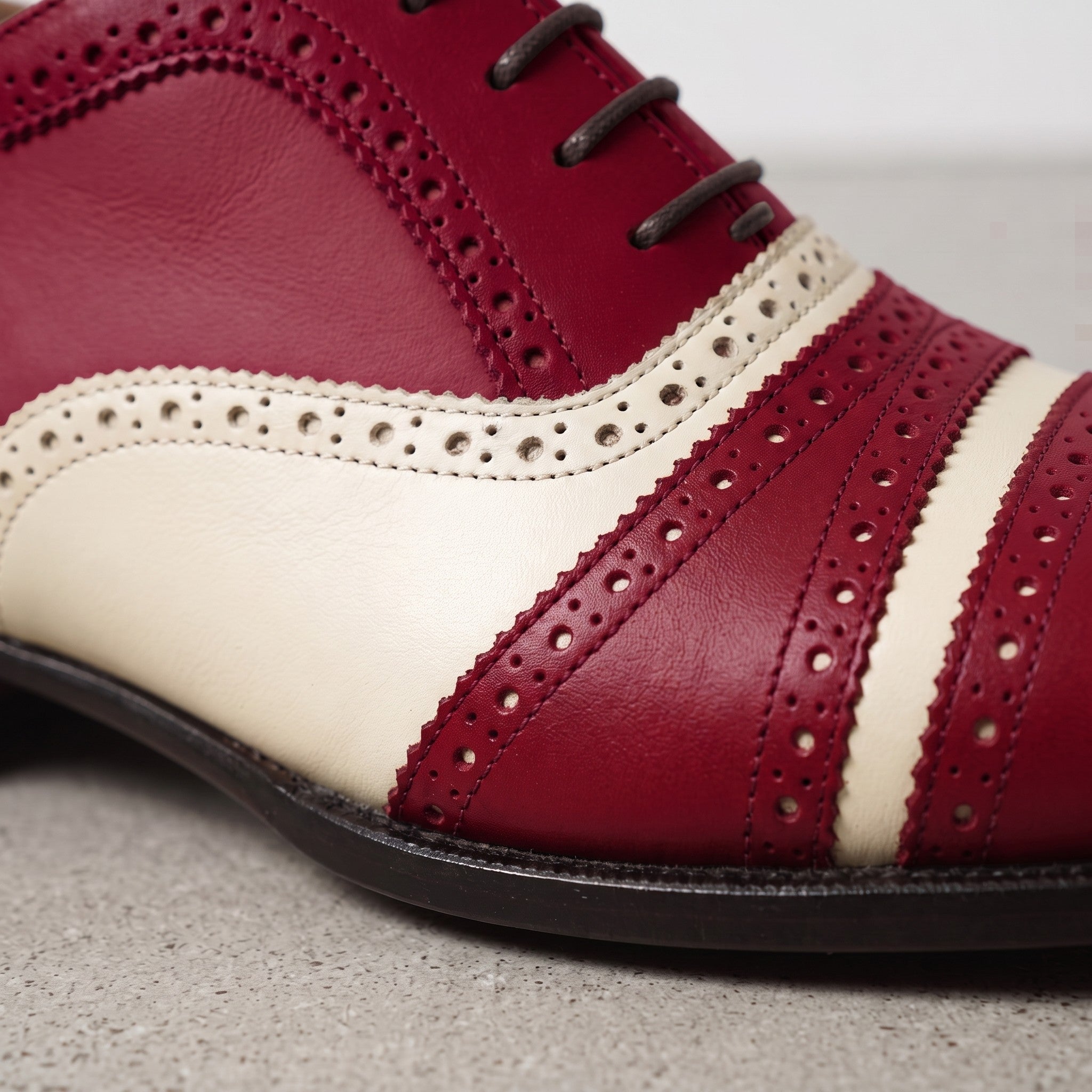 Men's Burgundy and Cream Leather Spectator Oxfords — Hensley