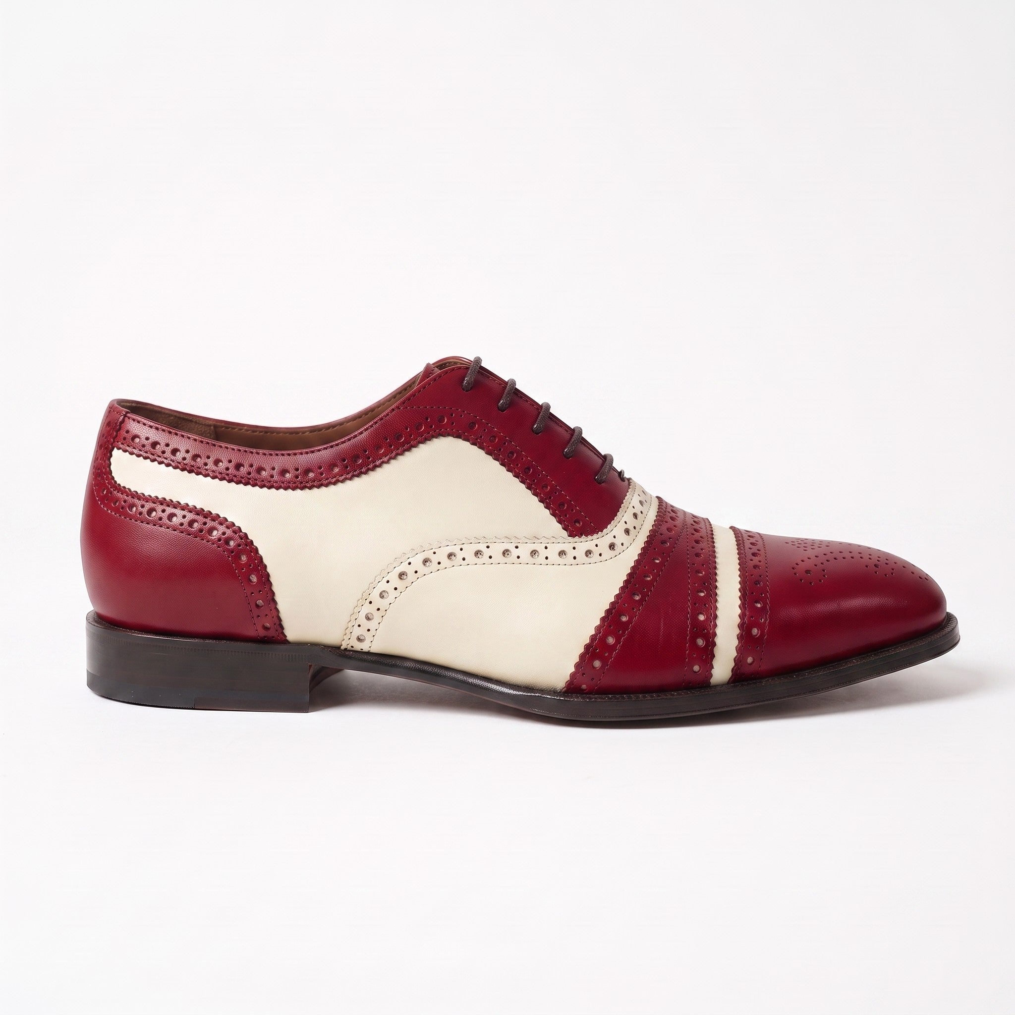 Men's Burgundy and Cream Leather Spectator Oxfords — Hensley