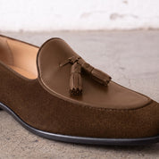 Men's Brown Suede Leather Tassel Loafers — Burton