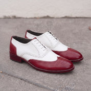 White and Burgundy Wingtip Leather Spectator Oxfords — Alsop
