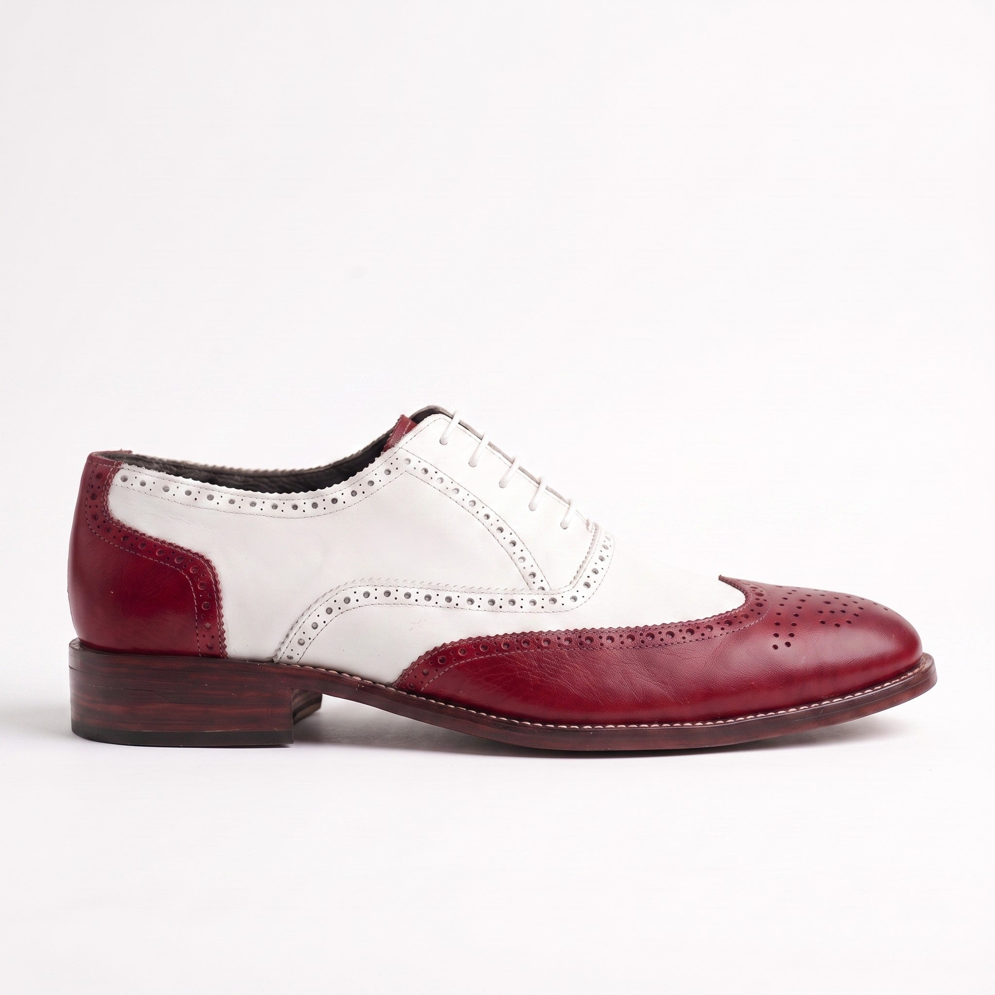 White and Burgundy Wingtip Leather Spectator Oxfords — Alsop