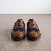 Men's Brown and Navy Wingtip Leather Spectator Oxfords — Anglesey