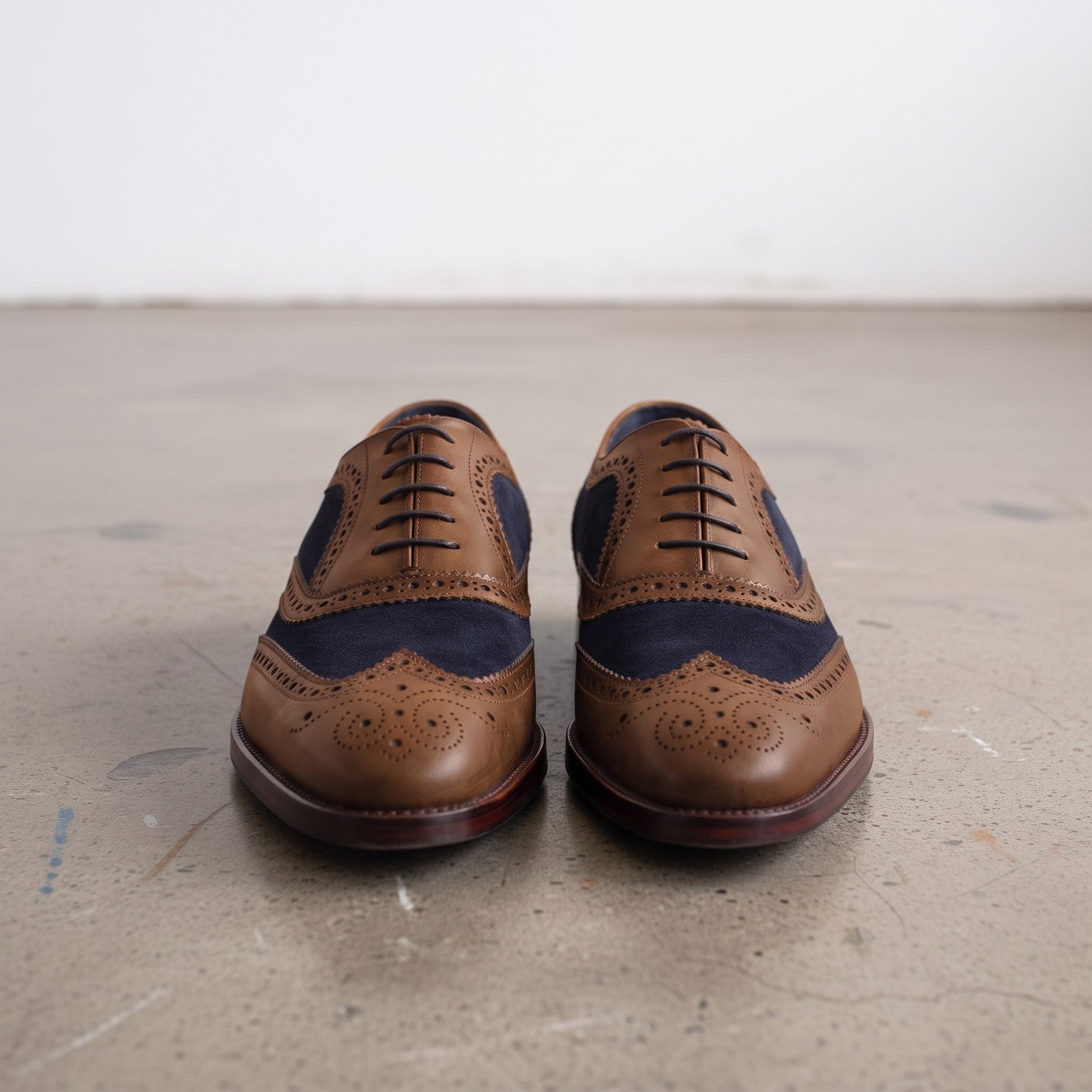 Men's Brown and Navy Wingtip Leather Spectator Oxfords — Anglesey