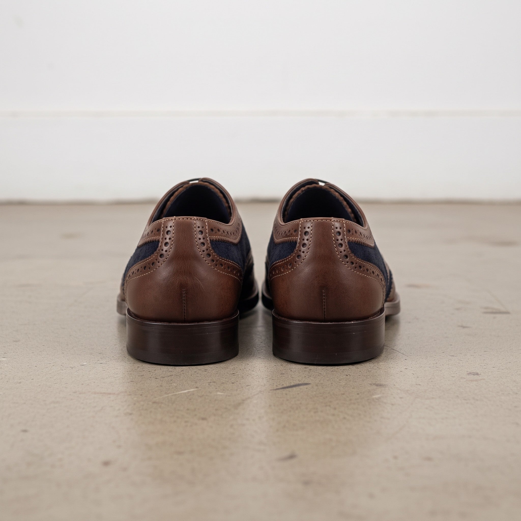 Men's Brown and Navy Wingtip Leather Spectator Oxfords — Anglesey