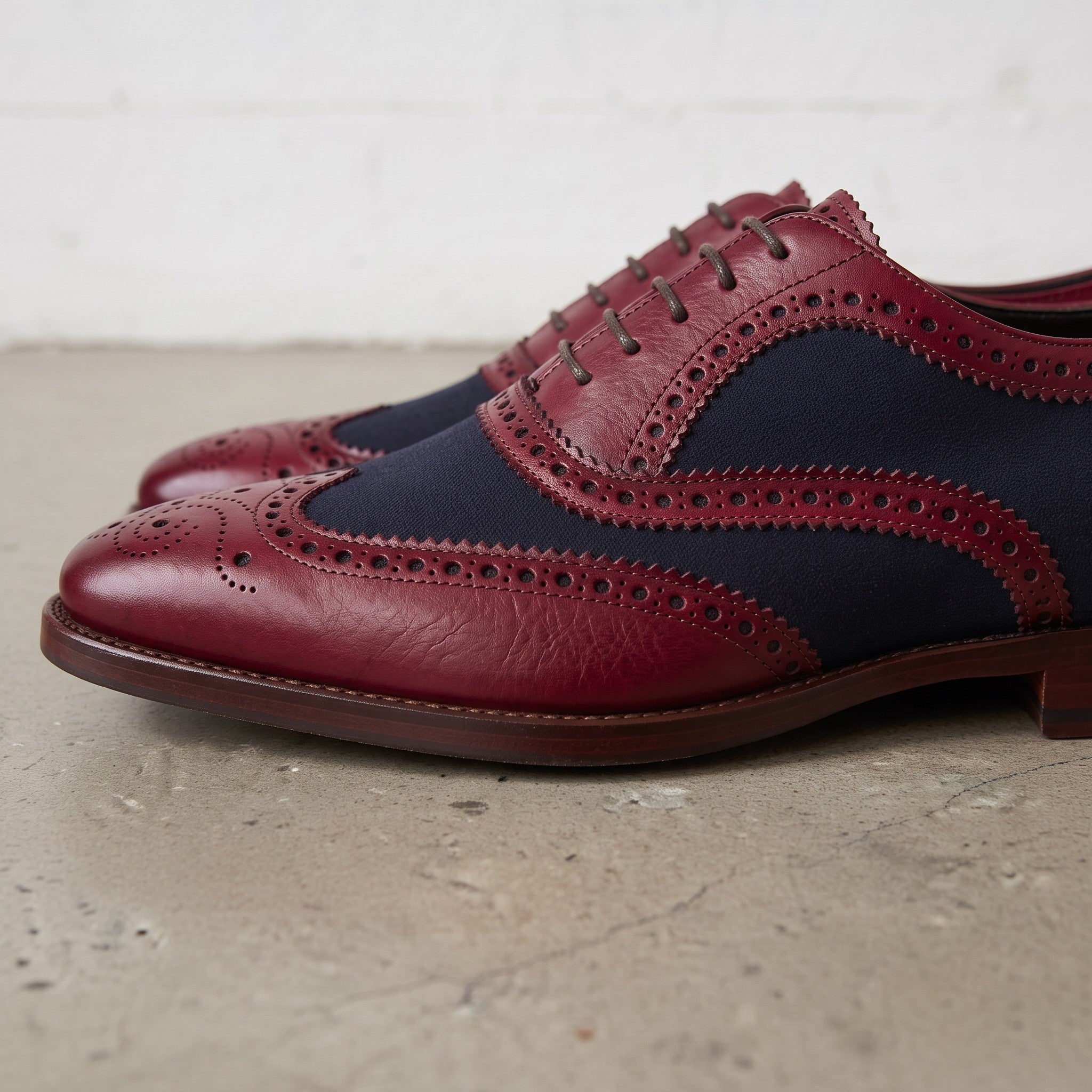 Men's Burgundy and Navy Wingtip Leather Spectator Oxfords — Anglesey