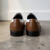 Men's White and Brown Cap-Toe Spectator Leather Oxfords — Craven