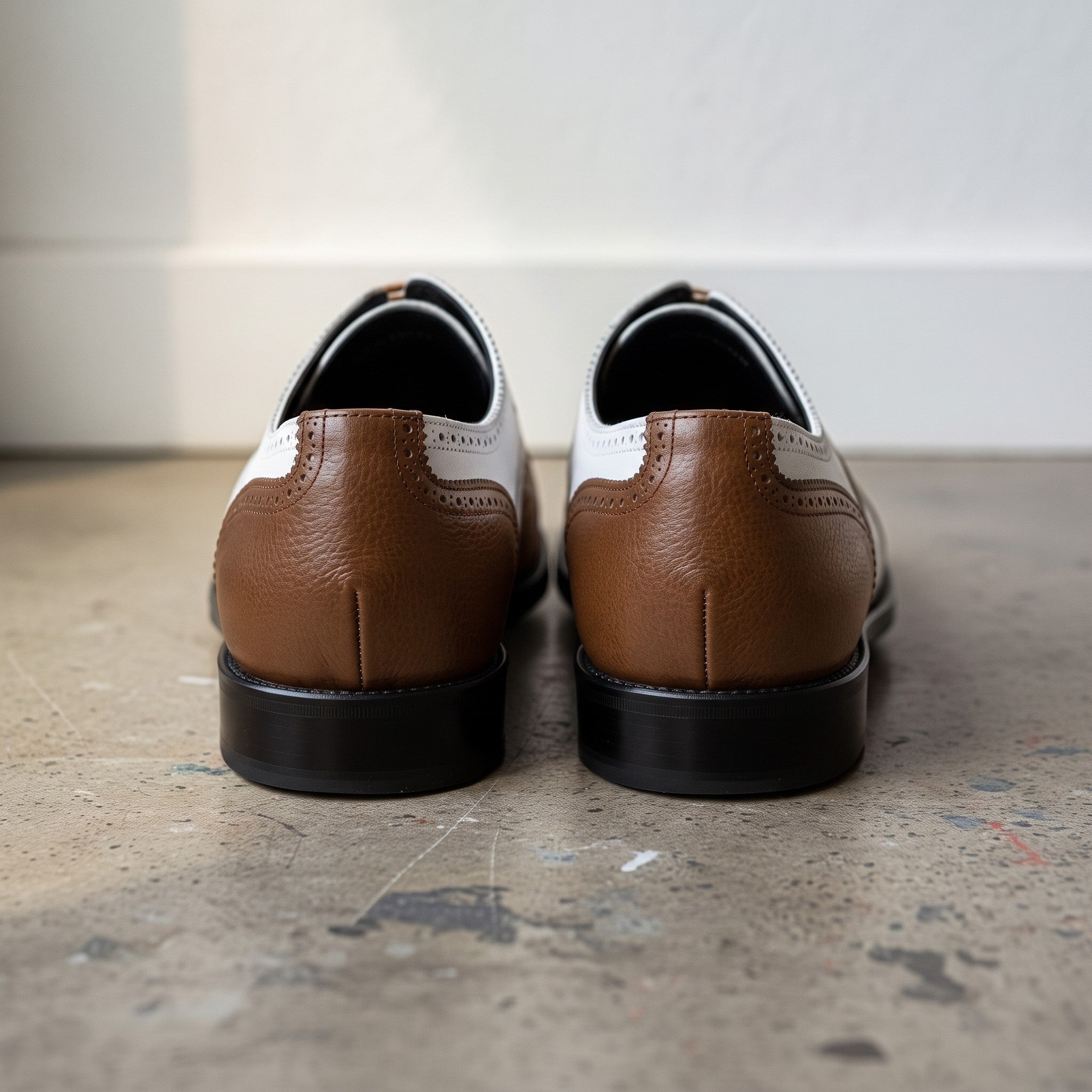 Men's White and Brown Cap-Toe Spectator Leather Oxfords — Craven