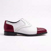 Men's White and Burgundy Cap-Toe Spectator Leather Oxfords — Craven