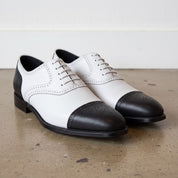 Men's White and Black Cap-Toe Spectator Leather Oxfords — Craven