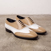 Men's Tan and White Wingtip Leather Spectator Oxfords — Bridgham