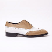 Men's Tan and White Wingtip Leather Spectator Oxfords — Bridgham