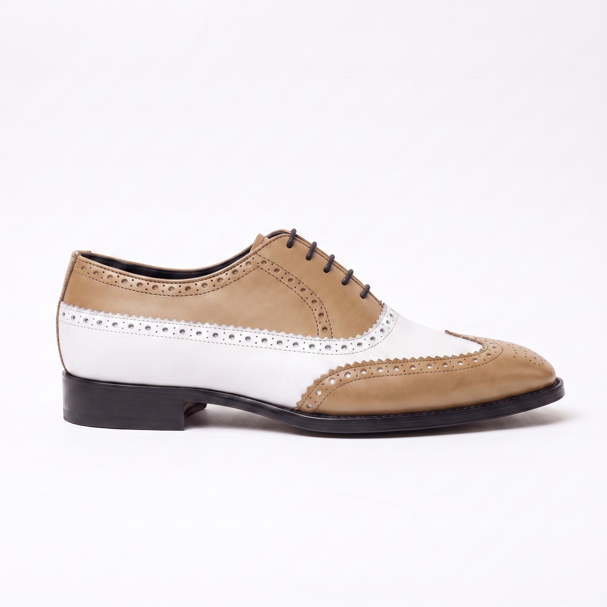 Men's Tan and White Wingtip Leather Spectator Oxfords — Bridgham