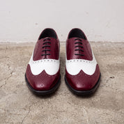 Men's Burgundy and White Wingtip Leather Spectator Oxfords — Bridgham