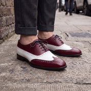 Men's Burgundy and White Wingtip Leather Spectator Oxfords — Bridgham