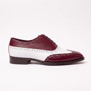 Men's Burgundy and White Wingtip Leather Spectator Oxfords — Bridgham