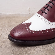 Men's Burgundy and White Wingtip Leather Spectator Oxfords — Bridgham