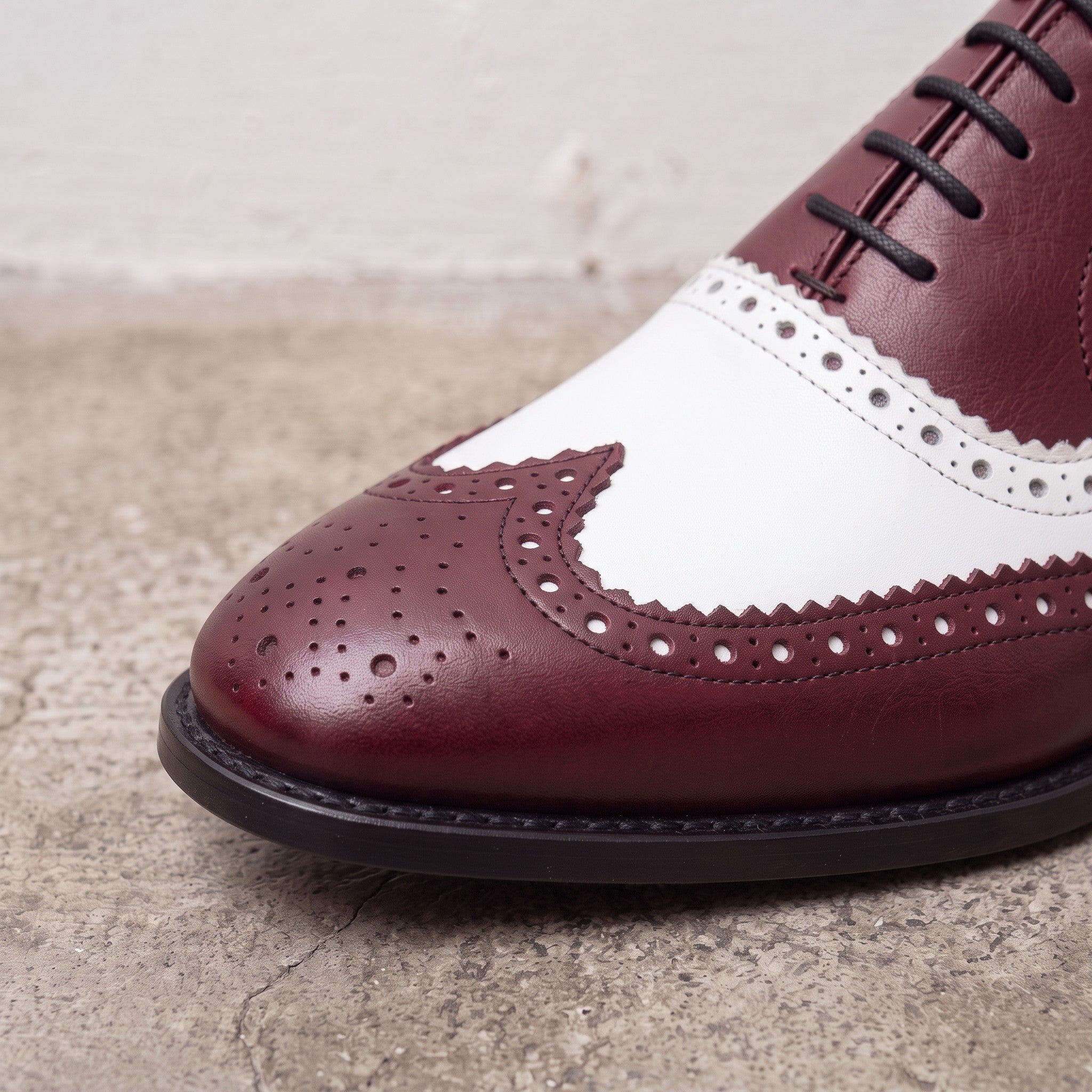 Men's Burgundy and White Wingtip Leather Spectator Oxfords — Bridgham