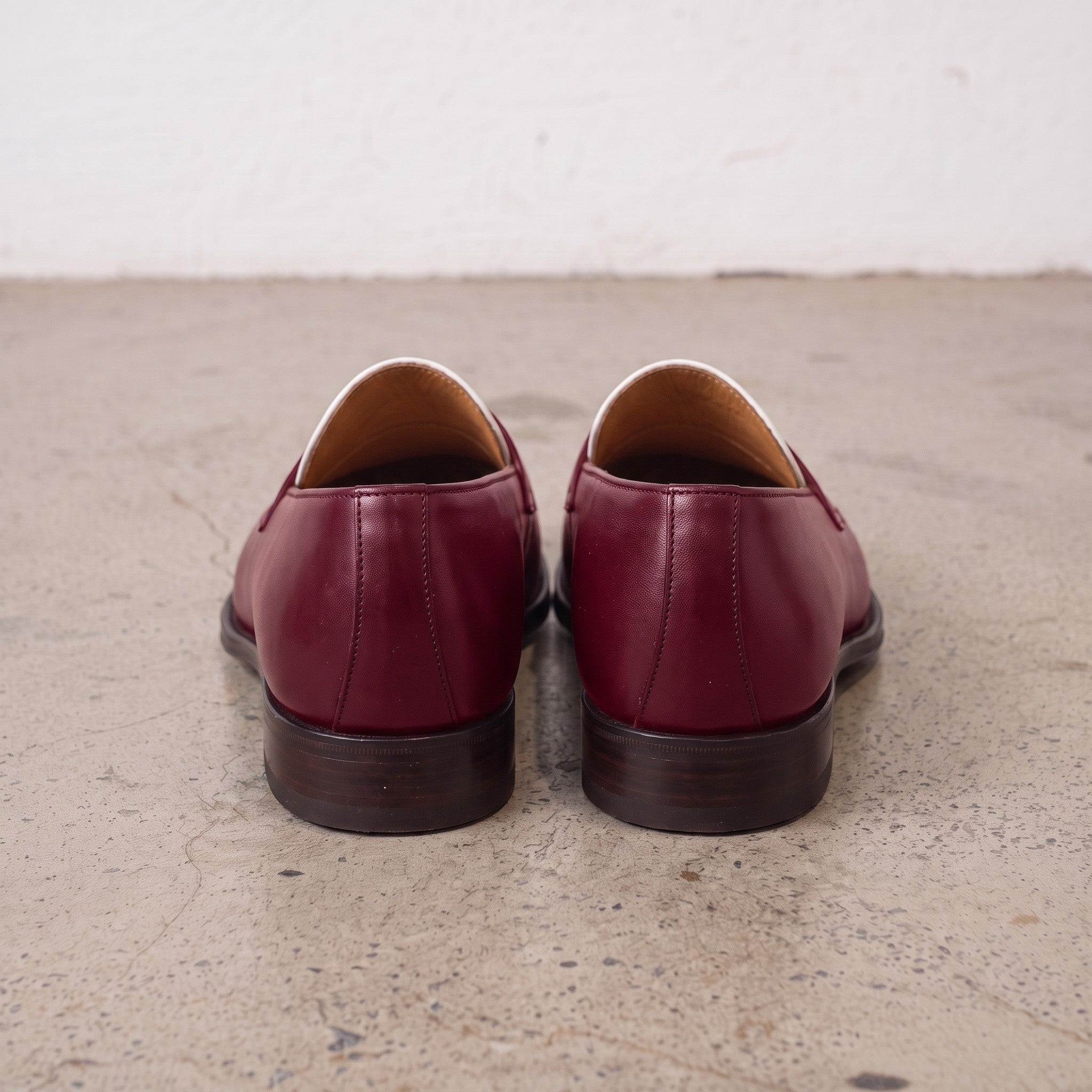 Men's Burgundy and White Plain-Toe Leather Spectator Penny Loafers — Connell