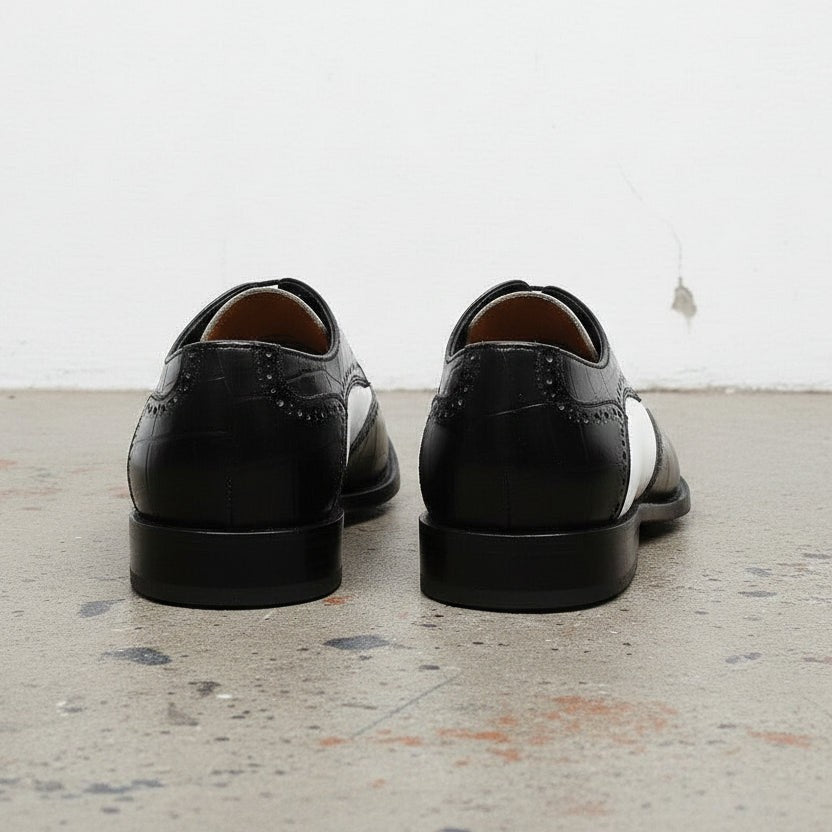 Men's Black and White Spectator Wingtip Leather Derby Shoes — Rugeley