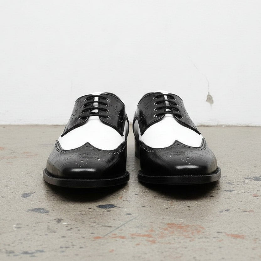 Men's Black and White Spectator Wingtip Leather Derby Shoes — Rugeley