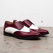 Men's Burgundy and White Spectator Wingtip Leather Derby Shoes — Rugeley