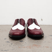 Men's Burgundy and White Spectator Wingtip Leather Derby Shoes — Rugeley