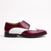 Men's Burgundy and White Spectator Wingtip Leather Derby Shoes — Rugeley